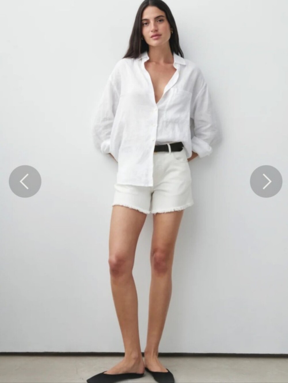 AYR The Juuust Right Long Shorts White Denim Tofu Quiet Luxury Minimalist Sz 25
